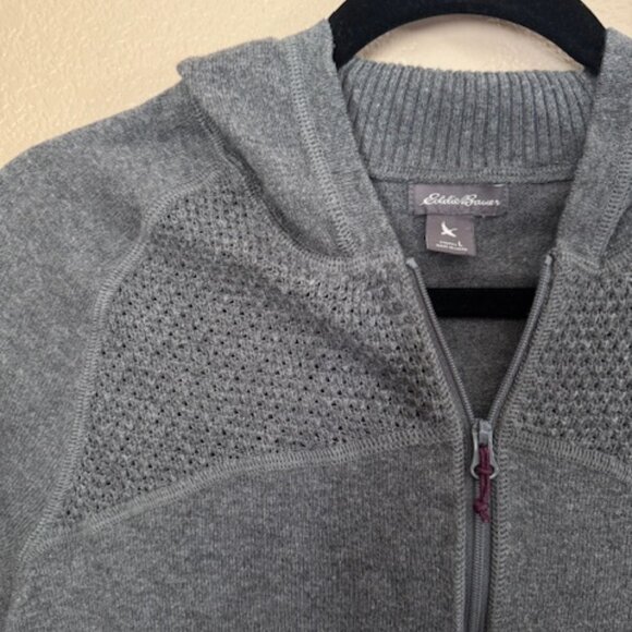 Eddie Bauer Zip Sweater Hoodie  EUC Womens size L Gray - Picture 6 of 9